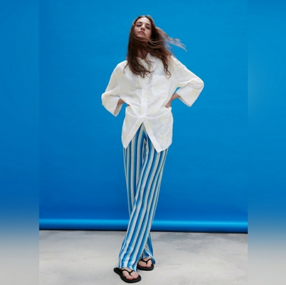 Zara | NWOT Striped Linen Knit Tunic and Pant Set - Picture 14 of 16